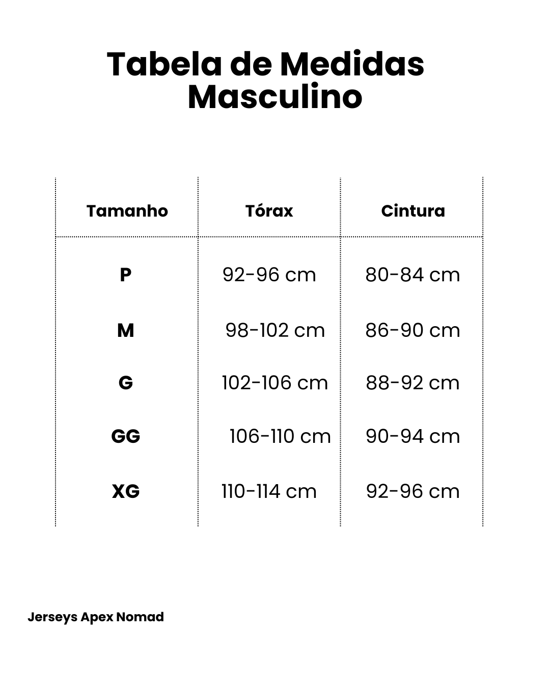 Tabela de Medidas